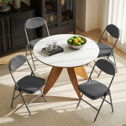 Set of 4 Folding Corduroy Chairs | High Back | Padded Seat & Back | Steel Frame | 120kg | No Assembly | Dark Grey