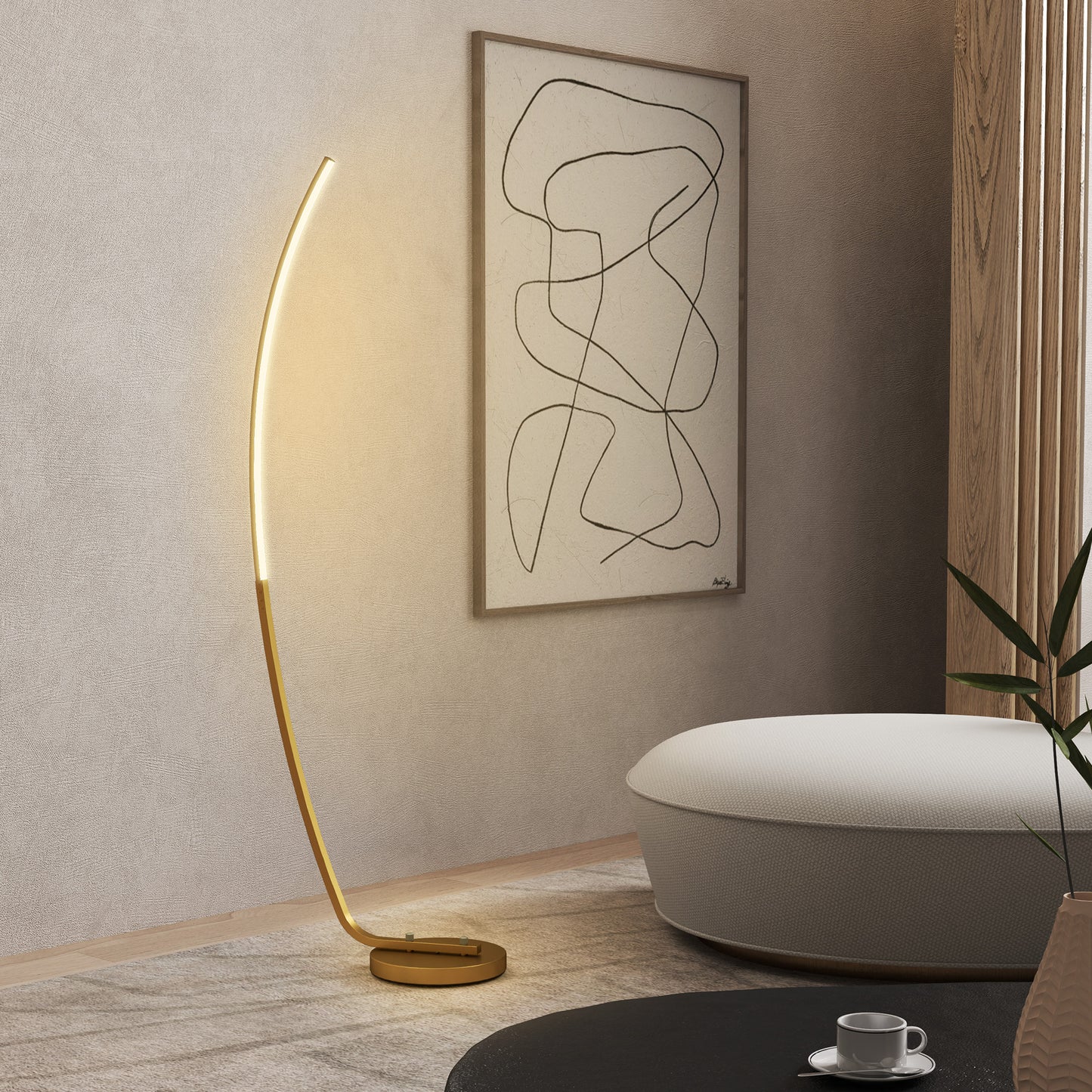 Modern 147cm Curved LED Floor Lamp - Gold Tone