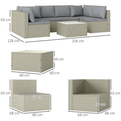 7 Pieces Rattan Garden Furniture Set, 6 Seater Garden Corner Sofa with Wide Seat, Glass Top Table, Sectional Outdoor Furniture Conservatory Set