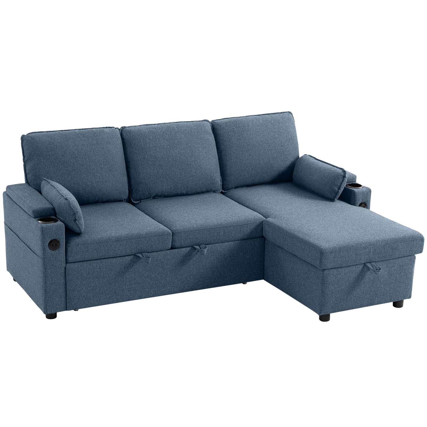 Corner Sofa Bed, L Shaped Sleeper Sectional Sofa with Reversible Storage Chaise, Blue / Grey