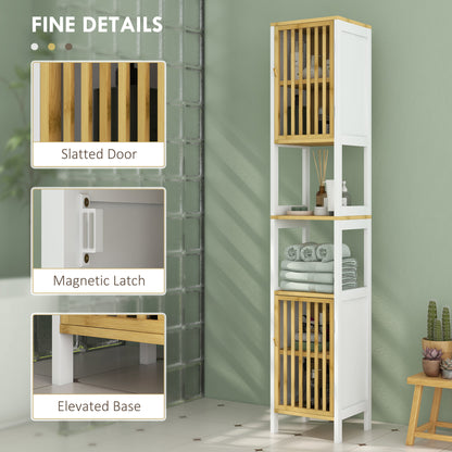Bamboo-Blend Retro Vintage Style Cut-Out Tall Bathroom Storage Unit