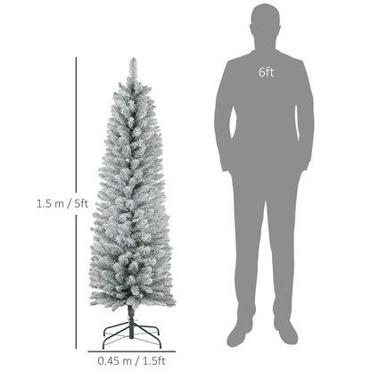 5ft Artificial Pencil Christmas Tree with 263 Snow Flocked Tips, Metal Base