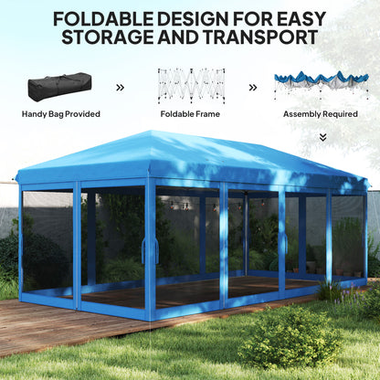 Outsunny 3 x 6m Pop Up Gazebo, Outdoor Canopy Shelter, Marquee Party Wedding Tent with 6 Mesh Walls and Carry Bag, Blue / Black