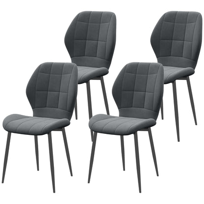Retro Vintage Style Set of Four Flannel Relaxed Tub Dining Chairs - Dark Grey
