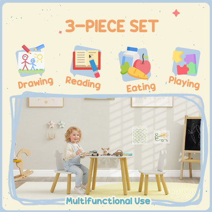 Kids Activity Table & 2 Chair Set | 3-Piece | Bear Backrest | Centre Mesh Storage | Arts & Crafts | Ages 3-6 | White