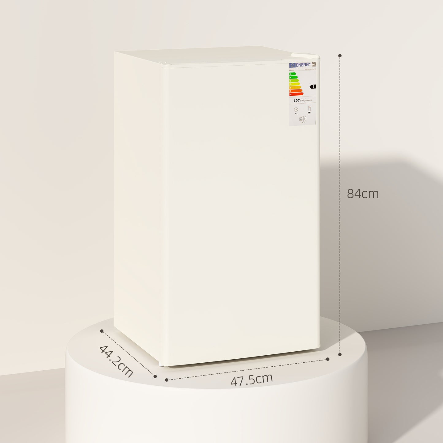 91 Litre Freestanding Under Counter Fridge Freezer, Small Fridge with Chiller Box, Adjustable Thermostat, 47.5cm Wide, Beige