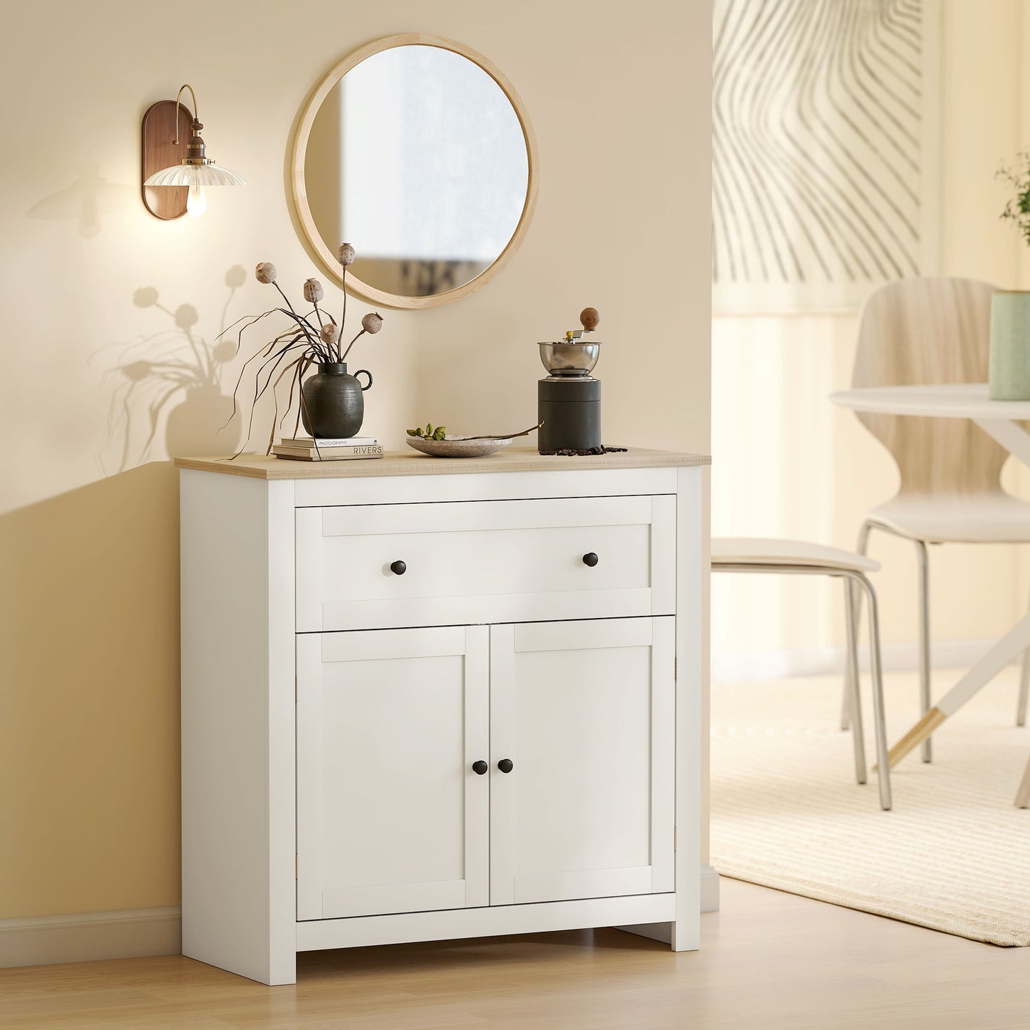 Sideboard Storage Cabinet, Modern Kitchen Cupboard with Adjustable Shelf, Drawer and Double Doors