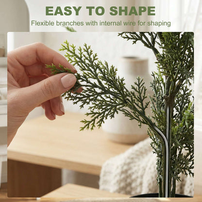Set of 2 Artificial Cypress Trees | 120cm | 1092 PE Leaves | Shapeable Branches | Cement Base | No Maintenance | Green