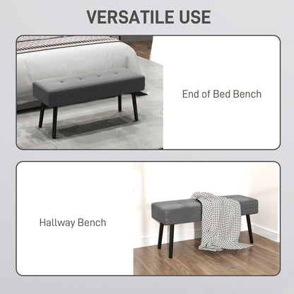 End of Bed Bench, Corduroy Bedroom Bench with Thick Padding and Steel Legs, Tufted Window Seat for Entryway, Living Room, Grey
