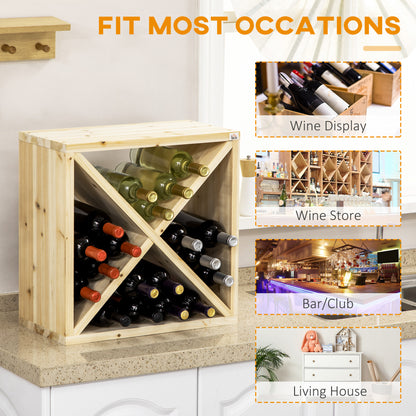 Set of 2 Wooden Wine Rack, X-Shaped Square Tabletop Storage Holder for 24 Bottle, Natural Wood