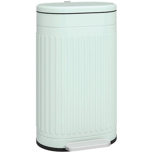 30 Litre Pedal Bin, Fingerprint Proof Kitchen Bin with Soft-close Lid, Metal Rubbish Bin with Foot Pedal and Removable Inner Bucket, Light Green