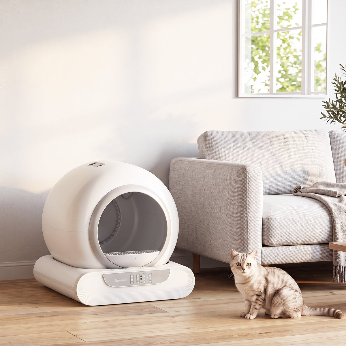 PawHut Self-Cleaning Cat Litter Box | 65L Inner Chamber & 9L Waste Bin | 2.4GHz App Control, Scheduled Cleaning & Low Entry | White/Grey