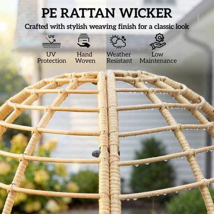 Rattan Egg Chair & Footstool Set | 11cm Tufted Cushions | UV & Weather Resistant | Steel Frame | 120kg | Indoor & Outdoor | Beige