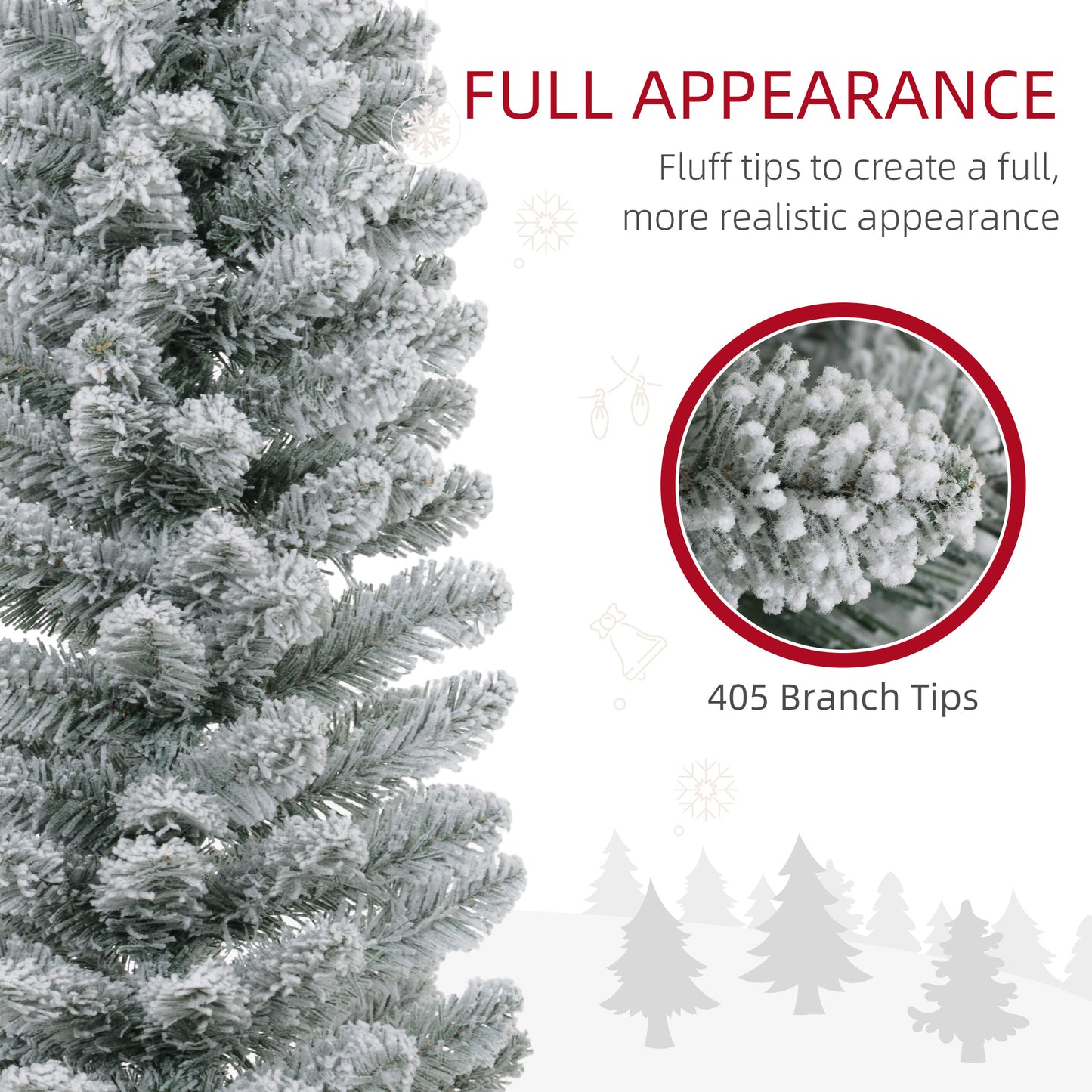 7ft Artificial Pencil Christmas Tree with 405 Snow Flocked Tips, Metal Base, Realistic Xmas Tree