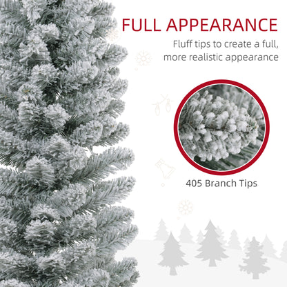 7ft Artificial Pencil Christmas Tree with 405 Snow Flocked Tips, Metal Base, Realistic Xmas Tree