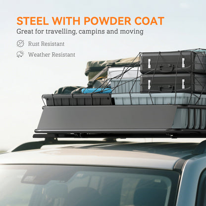 Universal Roof Rack Basket Tray, 90.7 kg Steel Car Rooftop Luggage Cargo Carrier Holder with Wind Fairing, Side Rails for SUVs, Pickups, Sedans, Off-Road Vehicles