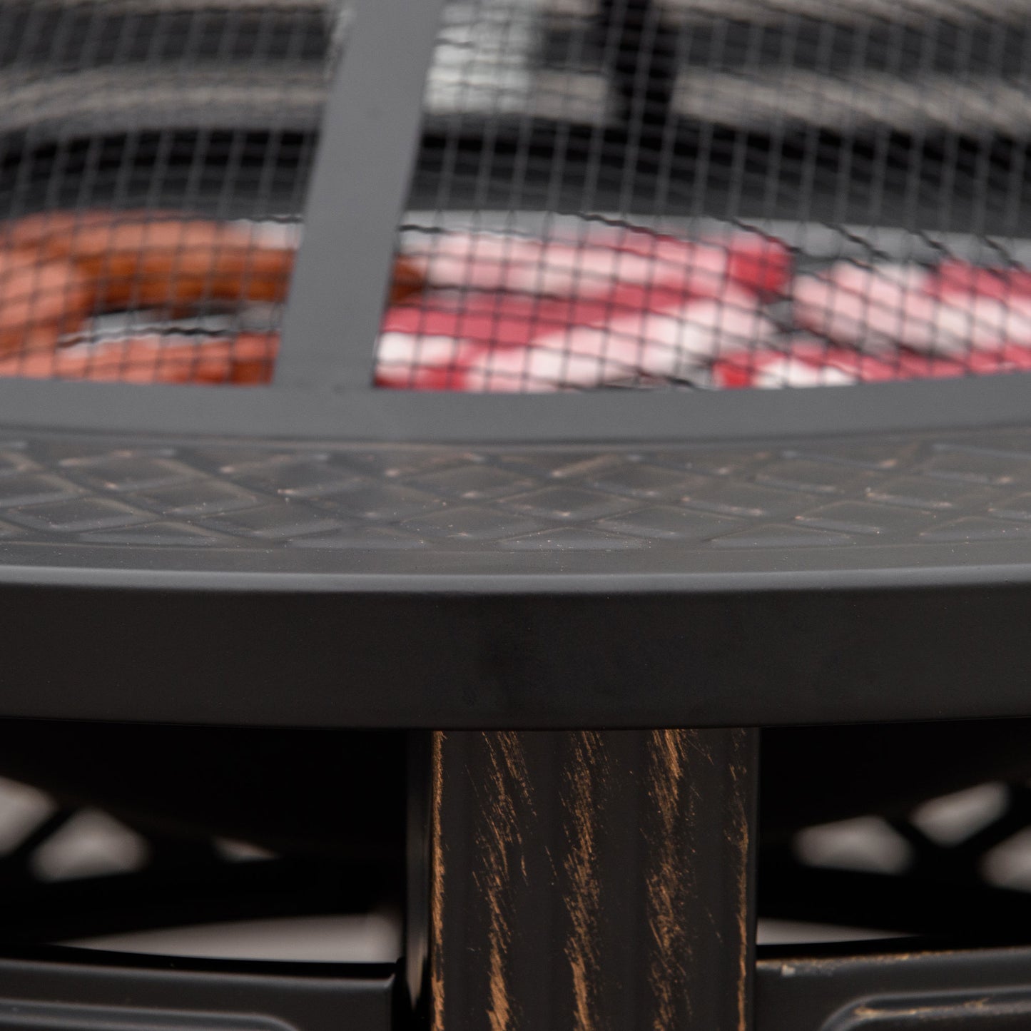 Outsunny Outdoor Fire Pit with Grill Net, Mesh Lid & Poker – Multifunctional BBQ & Bonfire Pit, Built-In Tabletop, Solid Steel, Bronze Tone