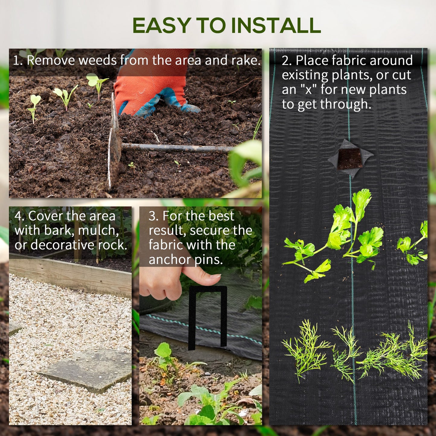 Outsunny 2m x 100m Heavy Duty Weed Control Membrane, Weed Membrane for Landscaping Driveway Gravel Artificial Grass Lawn Underlay, Black