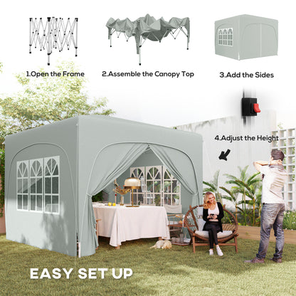 3x3m Pop-Up Gazebo | UPF50+ Oxford Fabric | 3-Height Adjustment 253-273cm | 2 Windows & Dual Doors | 8 Drainage Holes | 4 Guy Ropes & 12 Ground Stakes | Carry Bag | Fits 6-9 People | Light Grey