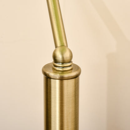 Set of 2 Banker's Desk Lamps | Green Glass Shade | Antique Brass Base | Pull Rope Switch