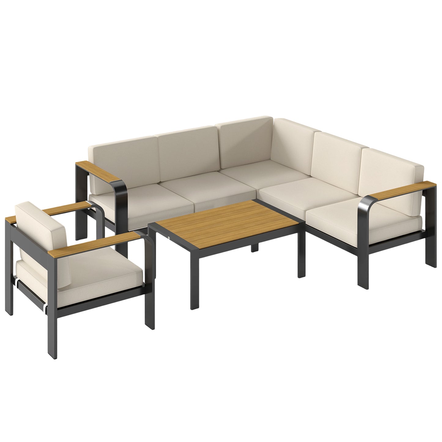 Aluminium Garden Corner Sofa Set | L-Shaped Sofa, Armchair & Table | 12cm Olefin Cushions | Beige