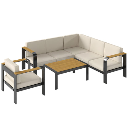 Aluminium Garden Corner Sofa Set | L-Shaped Sofa, Armchair & Table | 12cm Olefin Cushions | Beige