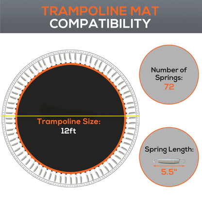 SPORTNOW Replacement Trampoline Mat with Spring Pull Tool, 72 V-Hooks, for 12ft Trampoline using 14cm Springs, Orange / Green