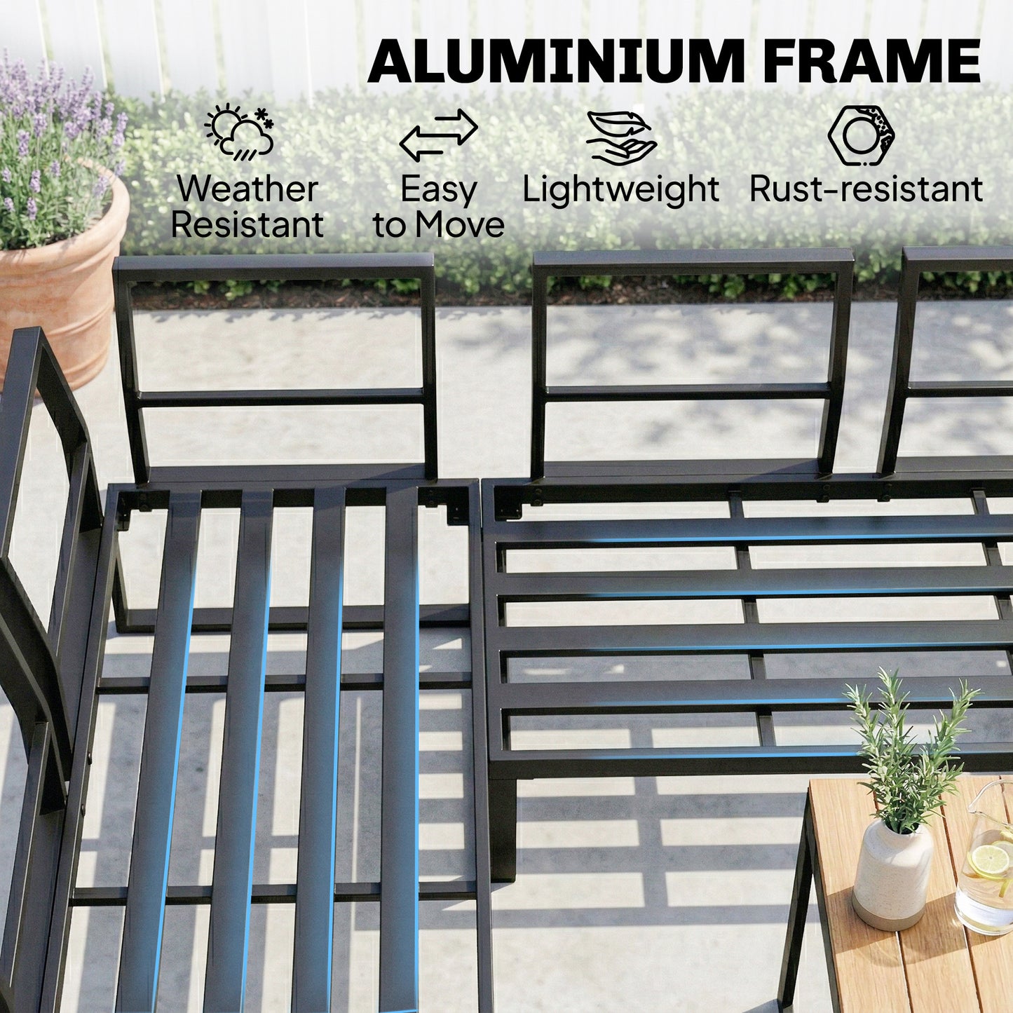 6-Piece Modular Garden Sofa Set | Dining Table | 8cm Cushions | Seats 6-8 | Grey