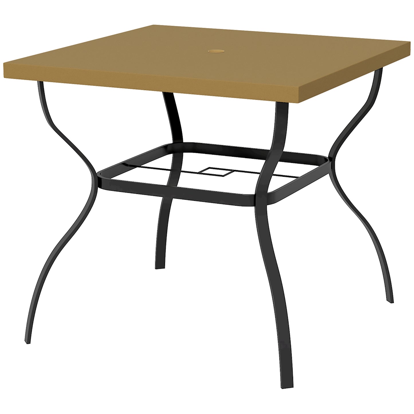Outsunny Dia. 80cm Square Garden Dining Table with Umbrella Hole, Outdoor Dining Table with Marble Effect Top for 4 People, Black/Brown