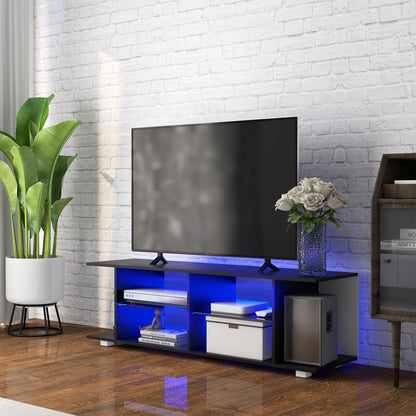 TV Stand, 145cm Modern TV Unit with Glass Shelves, RGB LED Light for 32 40 43 50 52 55 60 inch 4k TV, Black