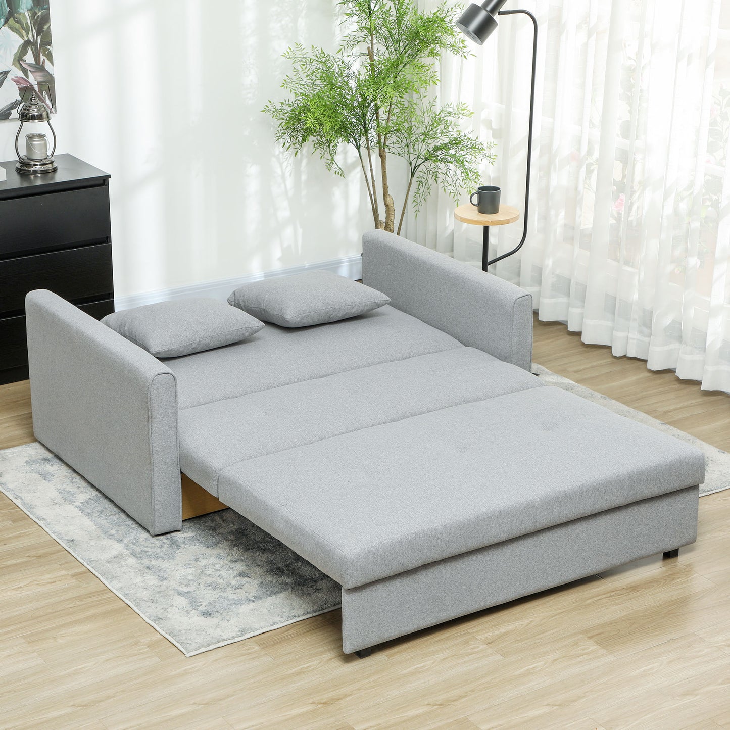 2 Seater Sofa Bed, Convertible Bed Settee, Modern Fabric Loveseat Sofa Couch with 2 Cushions, Hidden Storage for Living Room, Guest Room
