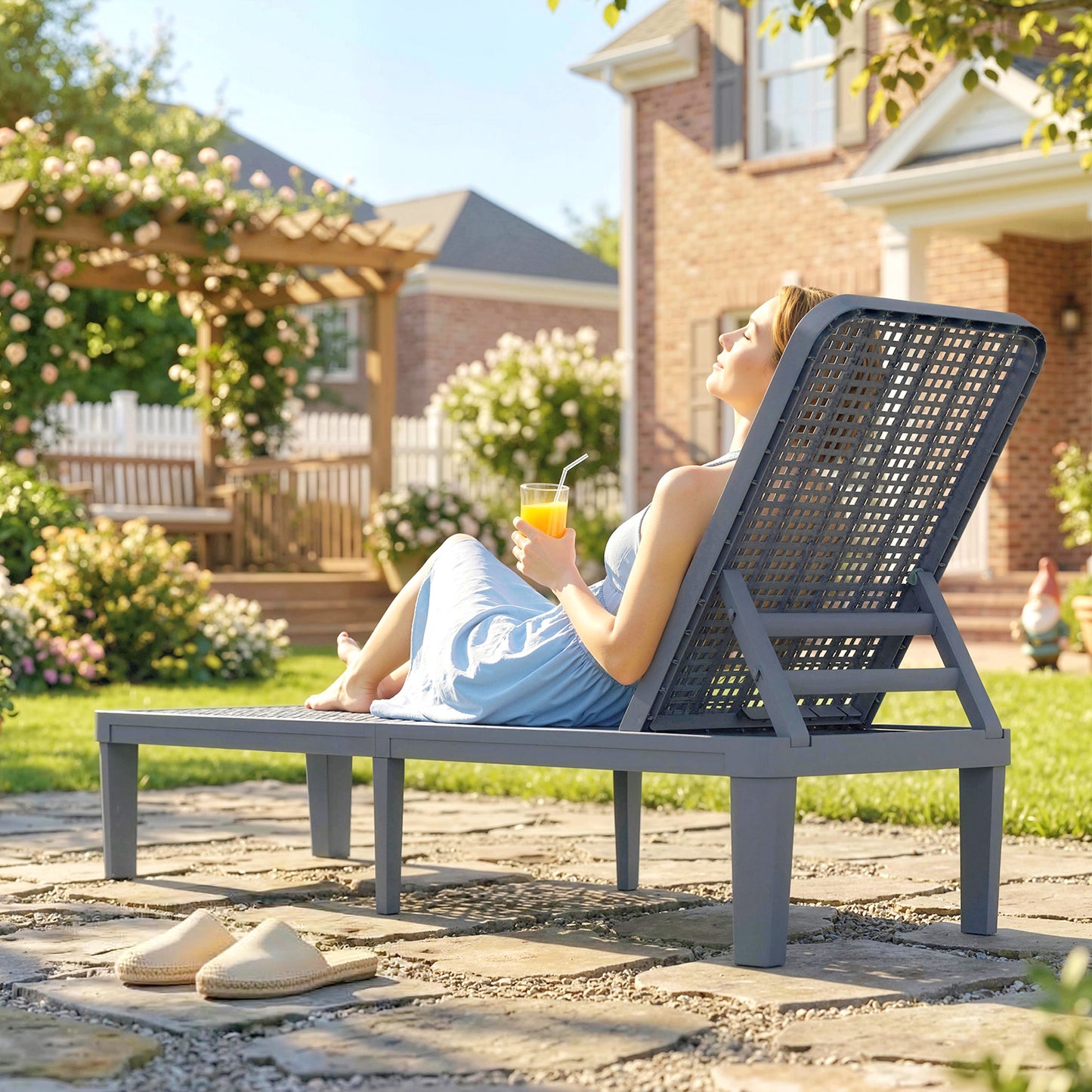 PP Plastic Sun Lounger | 4-Position Reclining | Anti-UV | Breathable Surface | 120kg | Dark Grey