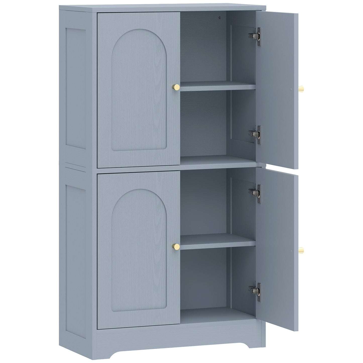 4-Door Kitchen Storage Cabinet with Adjustable Shelves, Arched Curve Doors, Gold Handles, Anti-Tip, 60x30x110cm – Grey