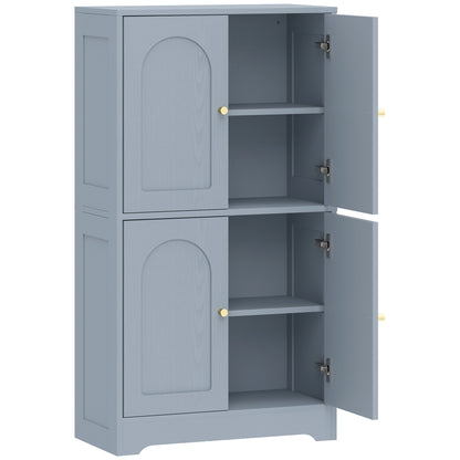 4-Door Kitchen Storage Cabinet with Adjustable Shelves, Arched Curve Doors, Gold Handles, Anti-Tip, 60x30x110cm – Grey