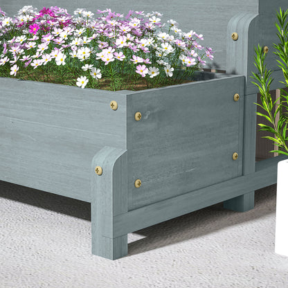 2-Tier Raised Garden Bed with Trellis, Wooden Elevated Planter Box Outdoor Raised Planter for Climbing Plants, Fruits, Vegetables, Flowers, Grey