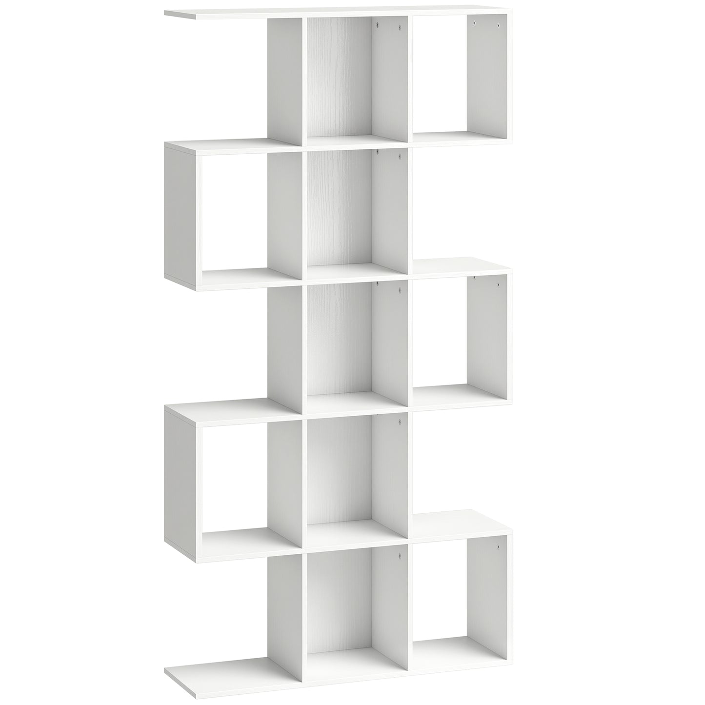 5-Tier S-Shaped Bookcase | 15 Compartments | White Wood Effect