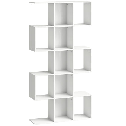 5-Tier S-Shaped Bookcase | 15 Compartments | White Wood Effect