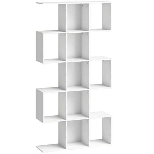 5-Tier S-Shaped Bookcase | 15 Compartments | White Wood Effect
