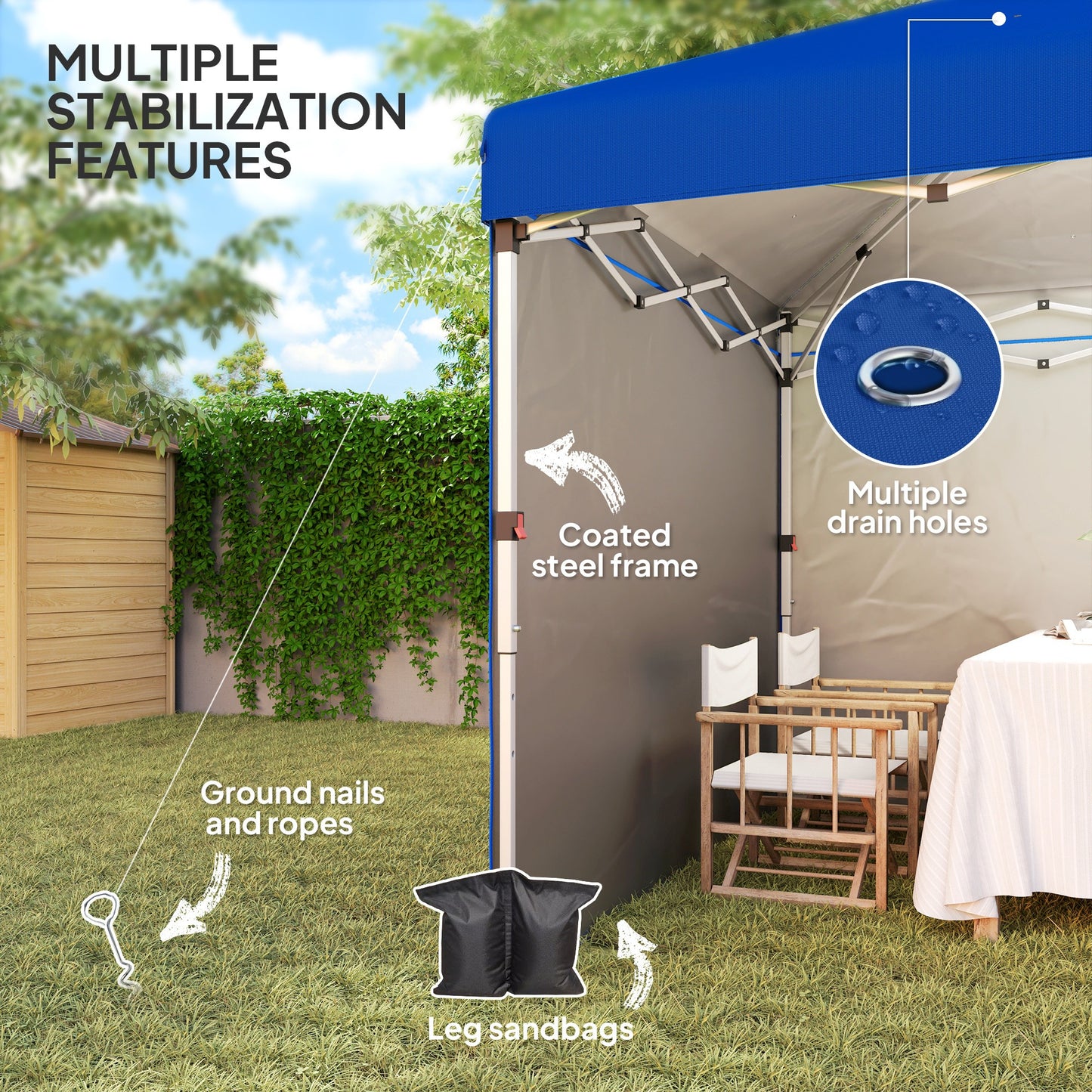 3 x 3 (M) Pop Up Gazebo, UPF 30+ with 2 Sidewalls, Leg Weight Bags and Wheeled Bag, Height Adjustable Party Tent Event Shelter