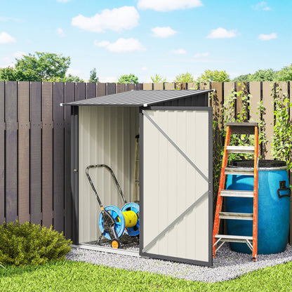 Lean To Steel Garden Shed with Latched Door | Galvanised Corrugated Steel | Sloped Roof | Dark Grey | 100x104x160cm | Inner 83x86cm | 20kg/m² Snow Load | No Rainwater Buildup | Assembly Required