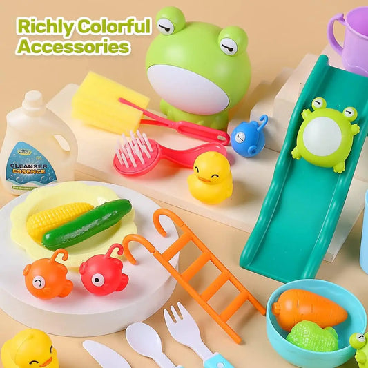 CUTE STONE Play Sink With Running Water, Electric Faucet, Kitchen & Pool Toys, Role Play Dishwasher