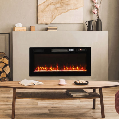 92cm Slim Electric Fireplace | Wall Mounted, Recessed or Freestanding | 900/1800W, 12 Flame Colours, Remote & 7-Day Programme | Black