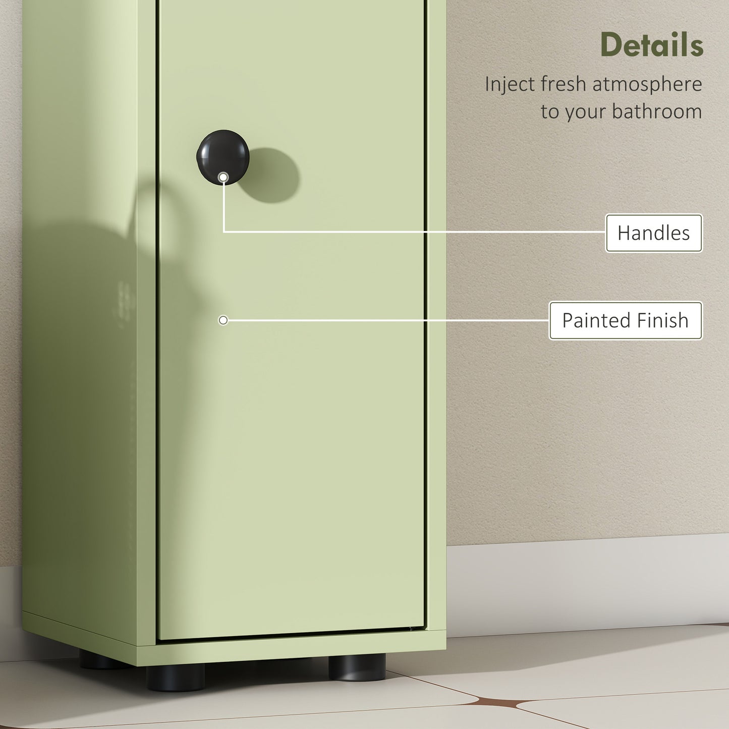 Kleankin 180cm Slim Bathroom Cabinet, with Drawer, Shelves and Cupboards - Green