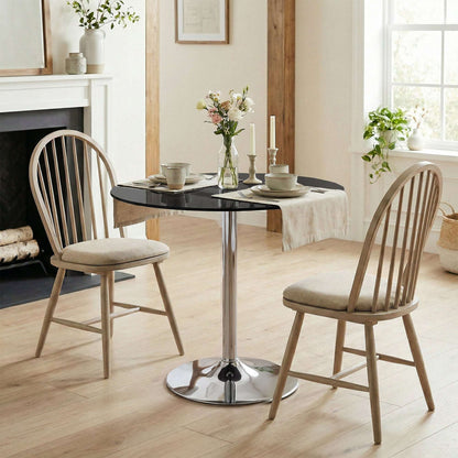 Round Bistro Dining Table | 8mm Tempered Glass Top | Steel Frame | Non-Slip Foot | Ø70x75.5cm | 20kg | Black