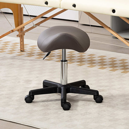 Saddle Stool, PU Leather Adjustable Rolling Salon Chair with Steel Frame for Massage, Spa, Beauty And Tattoo