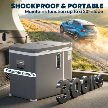 55L Dual-Zone Compressor Car Fridge Freezer | -20°C to +20°C | Bluetooth App | DC/AC | 15-Min Cool | Grey