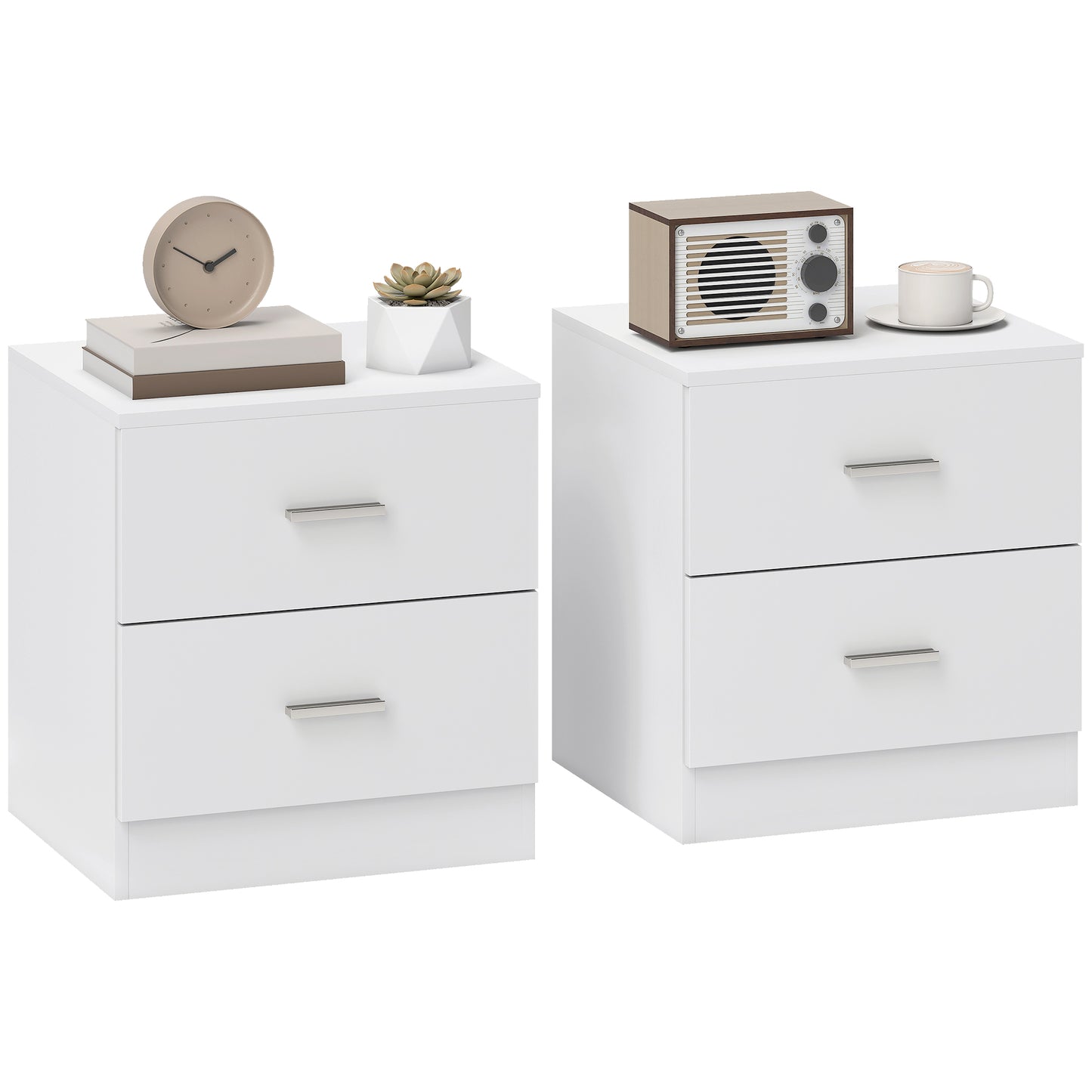 Set of 2 Modern Bedside Tables | 2 Drawers | Clean White Finish | 45x49cm