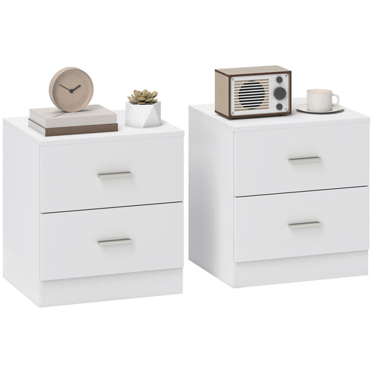 Set of 2 Modern Bedside Tables | 2 Drawers | Clean White Finish | 45x49cm