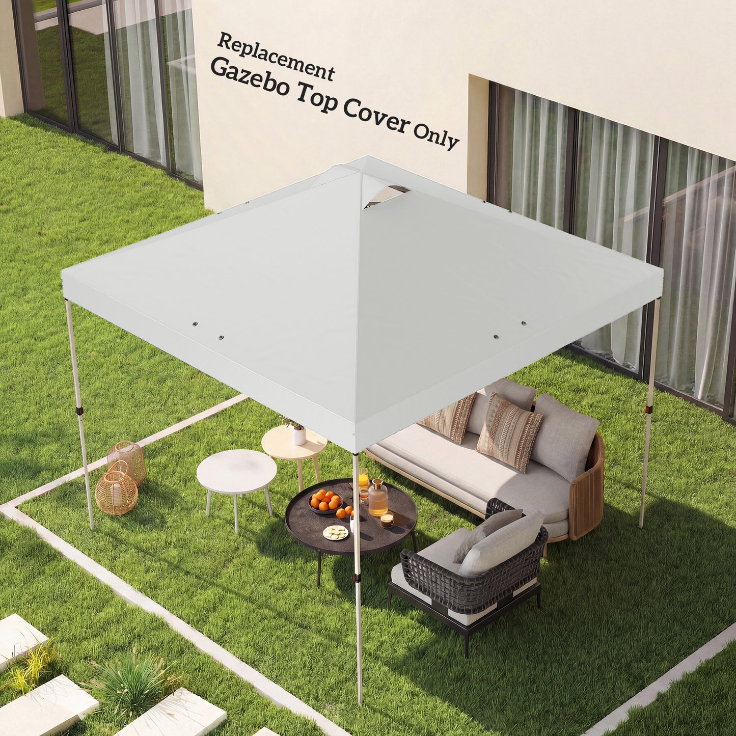 3x3m Gazebo Roof Replacement Canopy | UV50+ Waterproof | 210D Silver-Coated Oxford Fabric | Double Vented | 8 Drainage Holes | Hook & Loop | Fits 3x3m Straight-Leg Frames | White