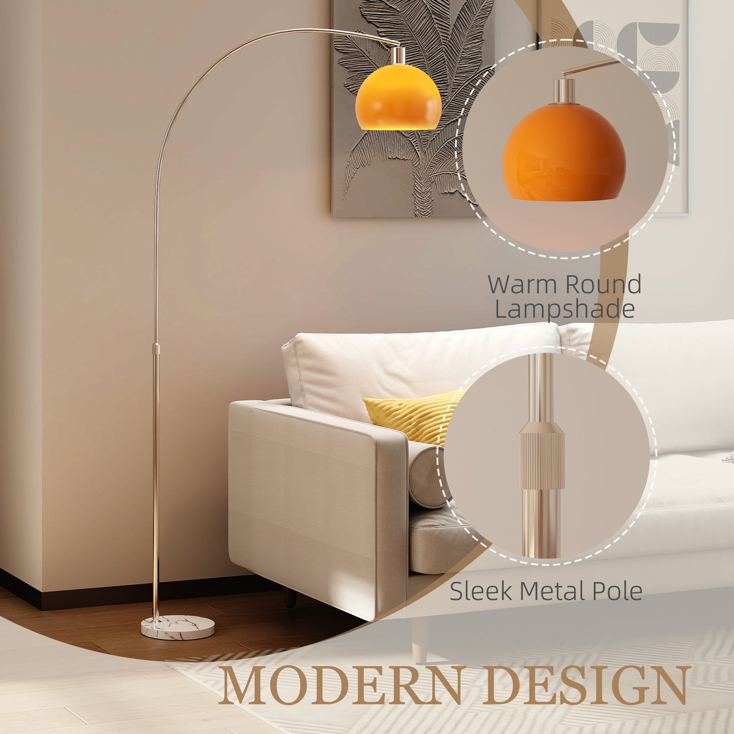 Floor Lamp for Living Room, Modern Standing Lamp with Shade & Foot Switch for Bedroom, Office, Orange